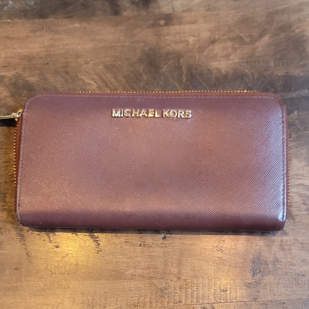 Michael Kors Saffiano Zip-Around Wallet in Deep Burgundy